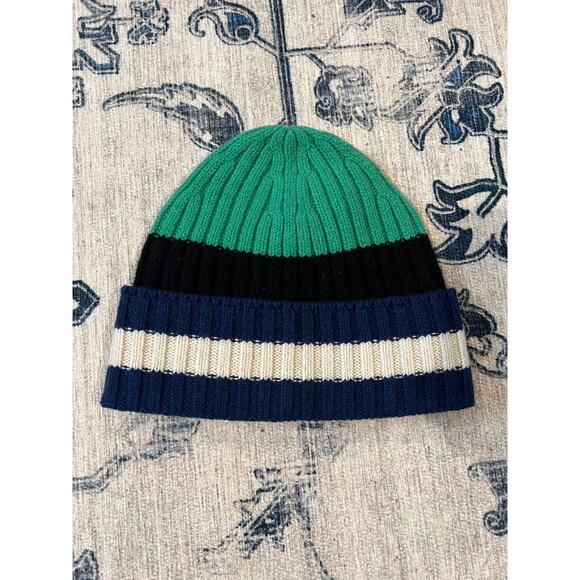 NWT Everlane Unisex Cashmere Wool Ribbed Multi-Stripe Beanie Green Navy OS main image 8